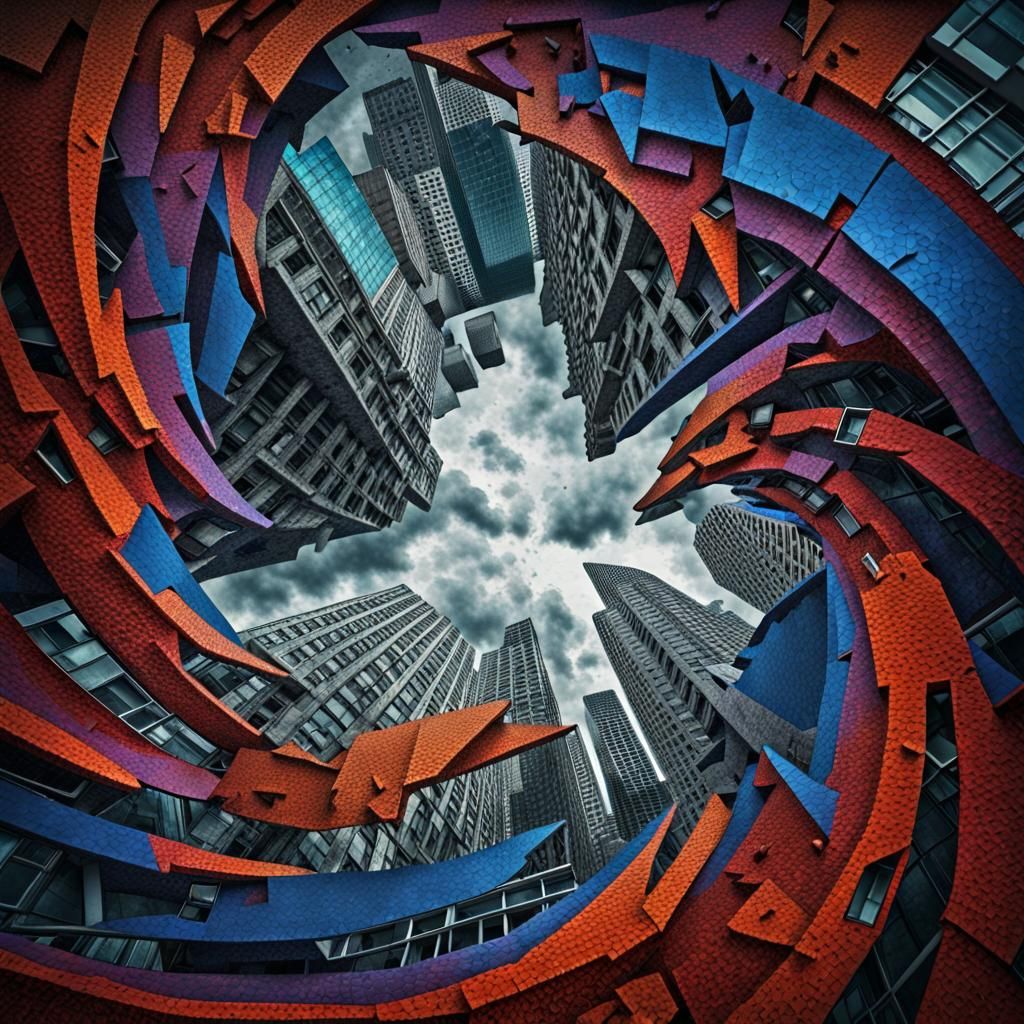 Chaotic Horse Clash in Surreal Cityscape