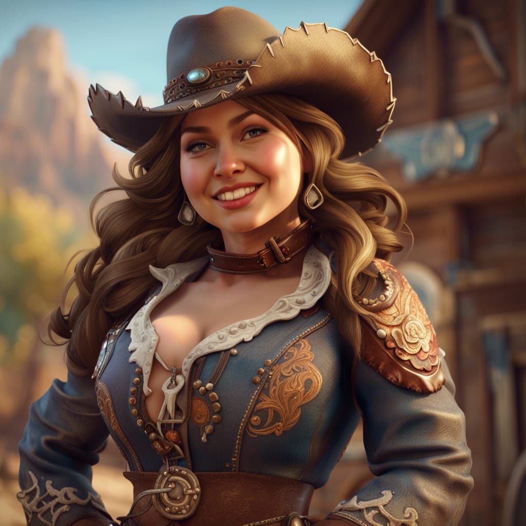 Chubby Cowgirl with Elaborate Makeup, Digital Art