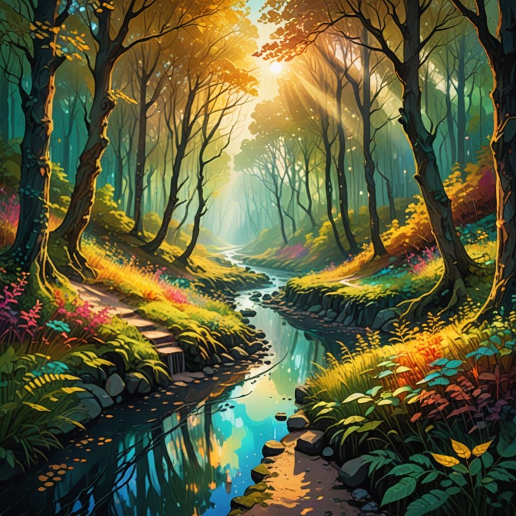Enchanted Forest in Radiant Golden Light
