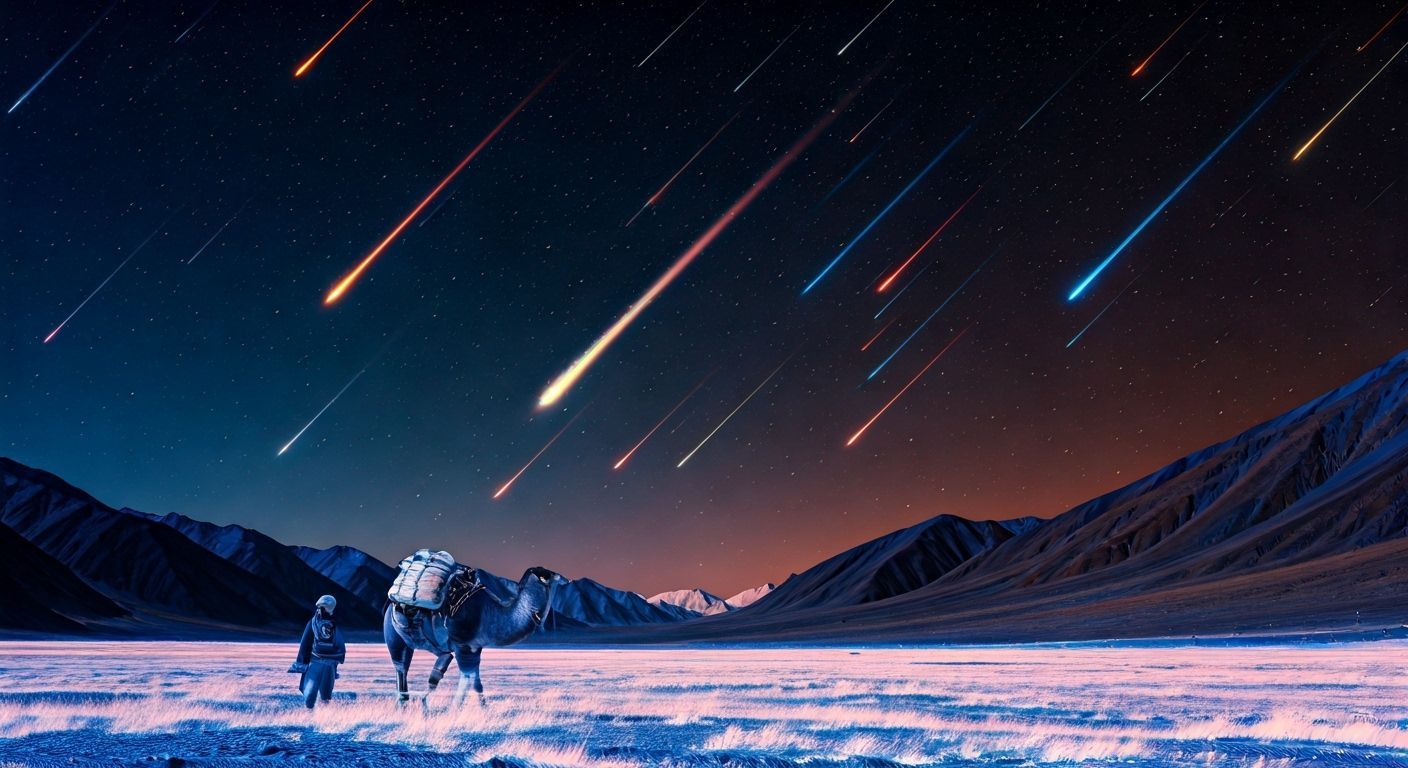 Nomad Watches Multicolored Meteor Shower in Tajikistan Mount...