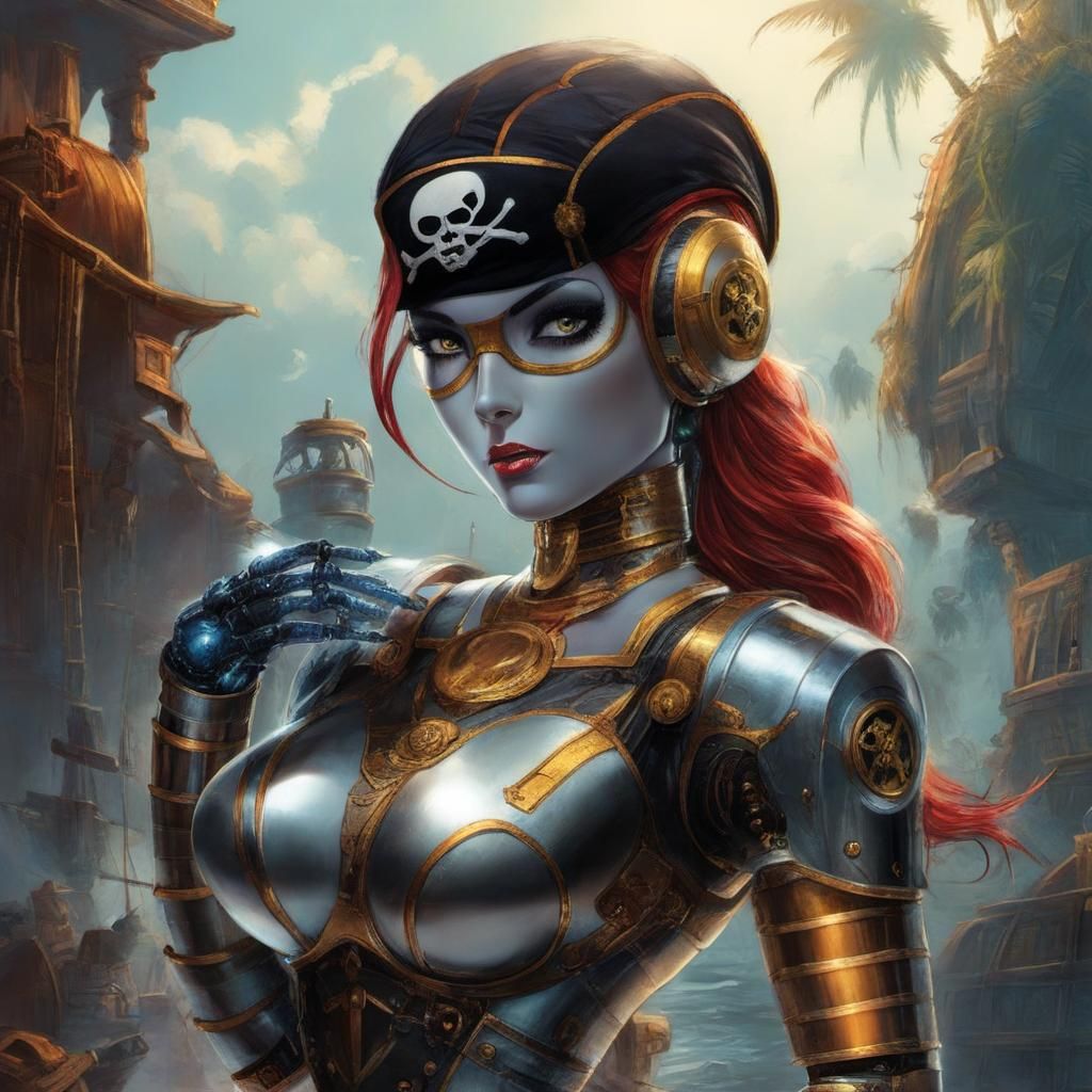 Female Robot Pirate in Comic Book Style