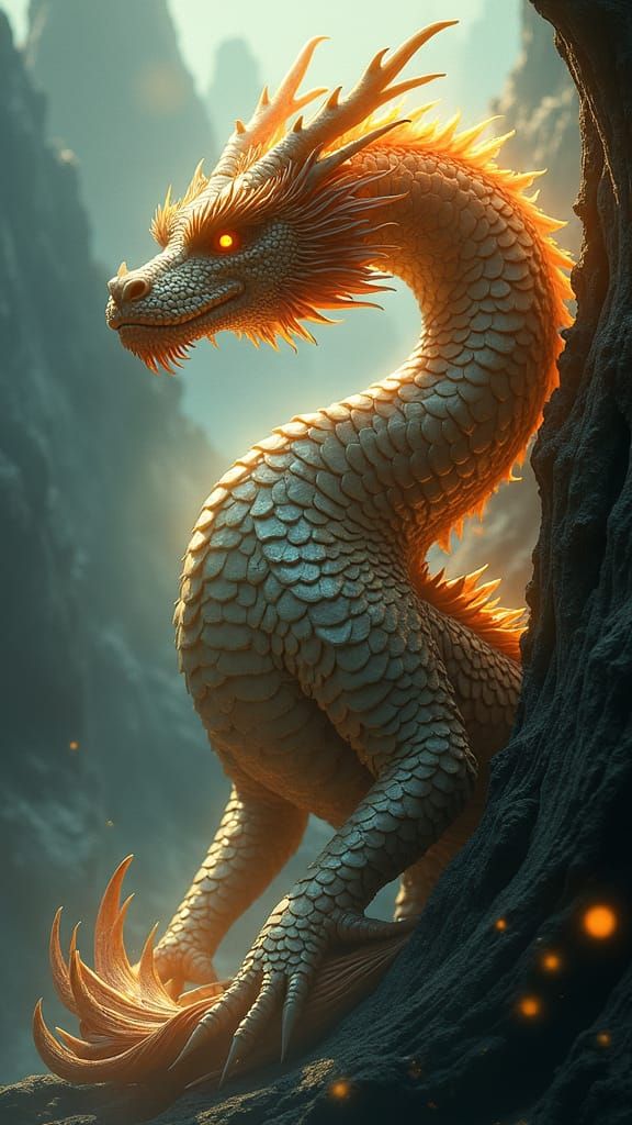 Majestic Dragon in Dark Fantasy Realm Art Nouveau