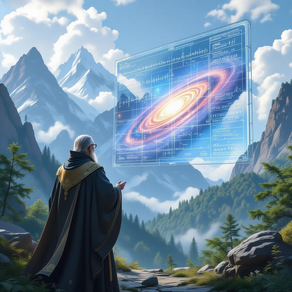 Wise Scholar Examines a Transparent Screen