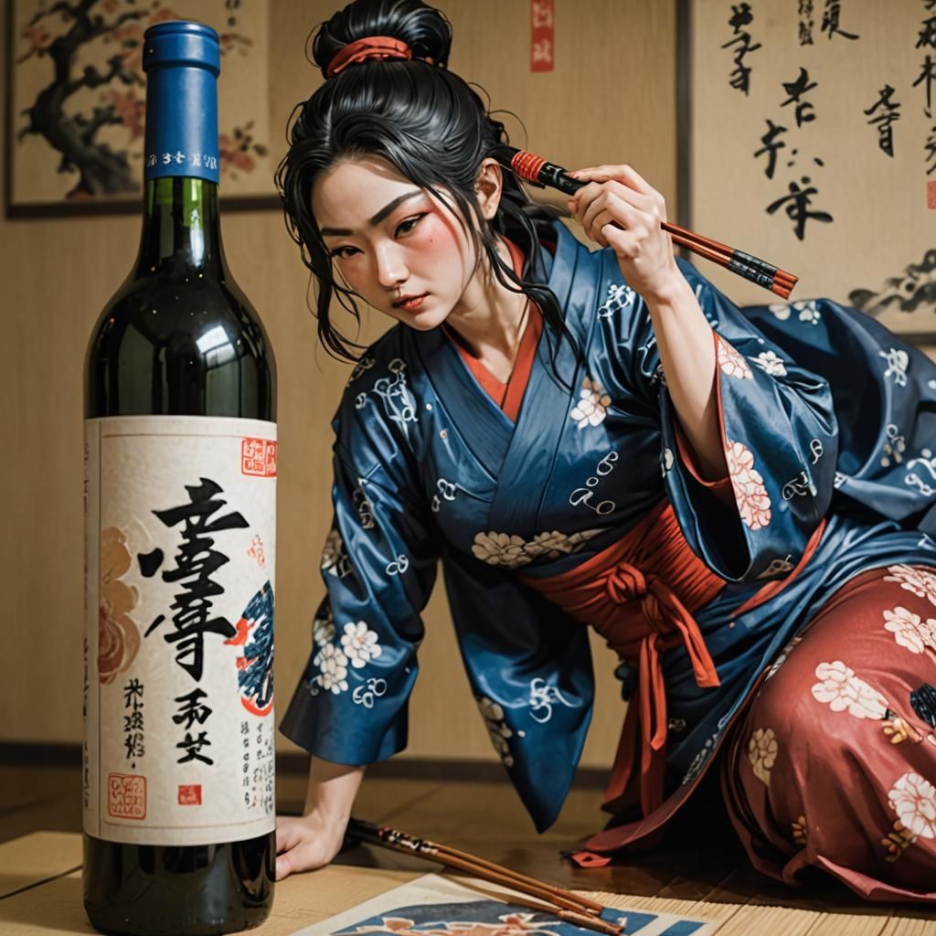 Woman in Ukiyo-e Style with Blue Collar