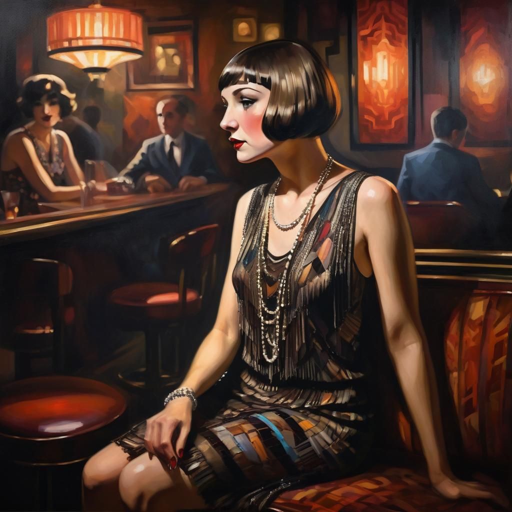 Flapper in Jazz Club: Vibrant Impasto Oil Painting