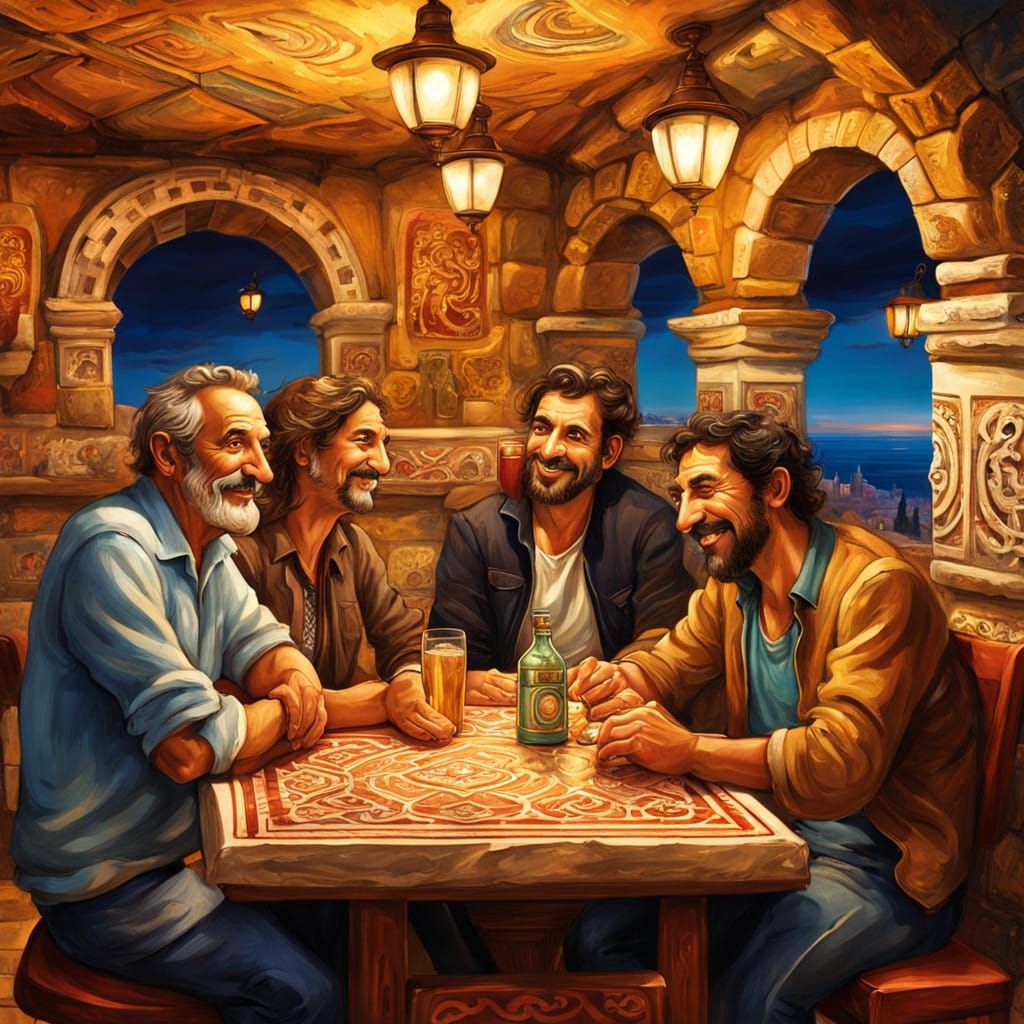 Greek Music Club Scene in Hyperrealistic Style