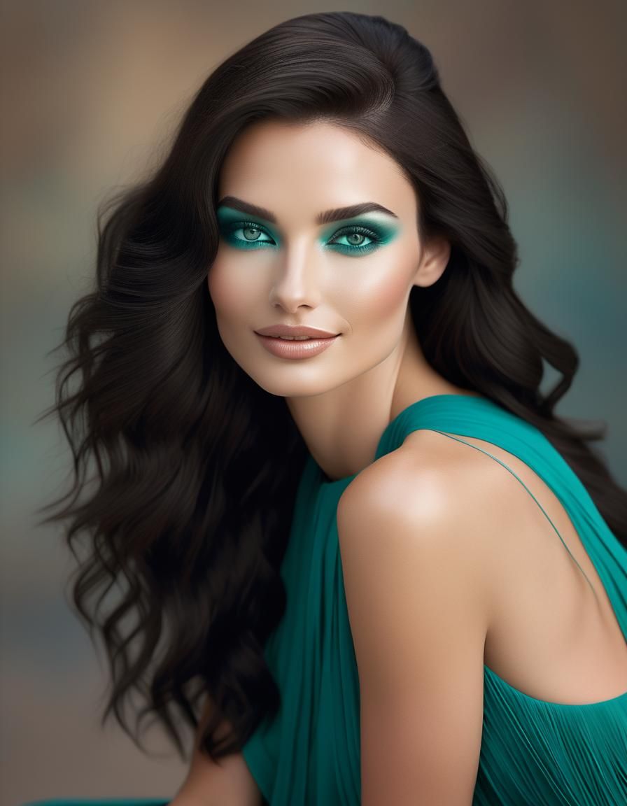 Elegant Woman on Velvet Sofa in Photorealistic Style