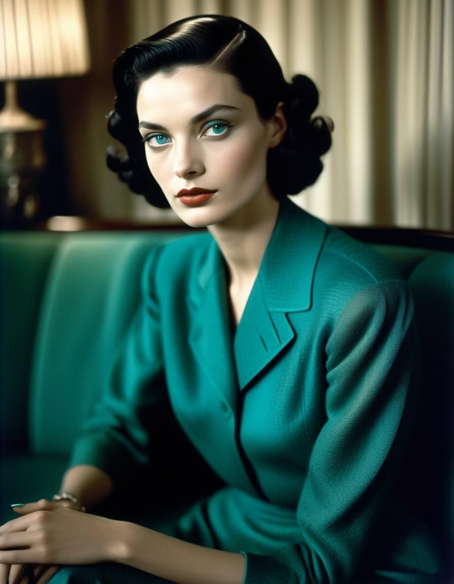 Striking Teal-Eyed Woman in Soft Light