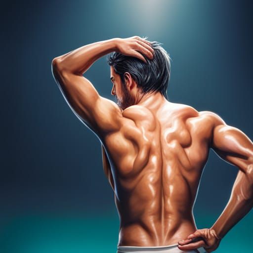 Hyperrealistic Back View of Men in Shower