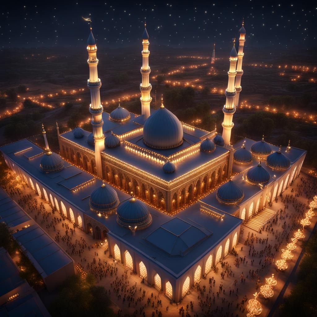 Festive Night View of Madina Mosque in Hyperrealism