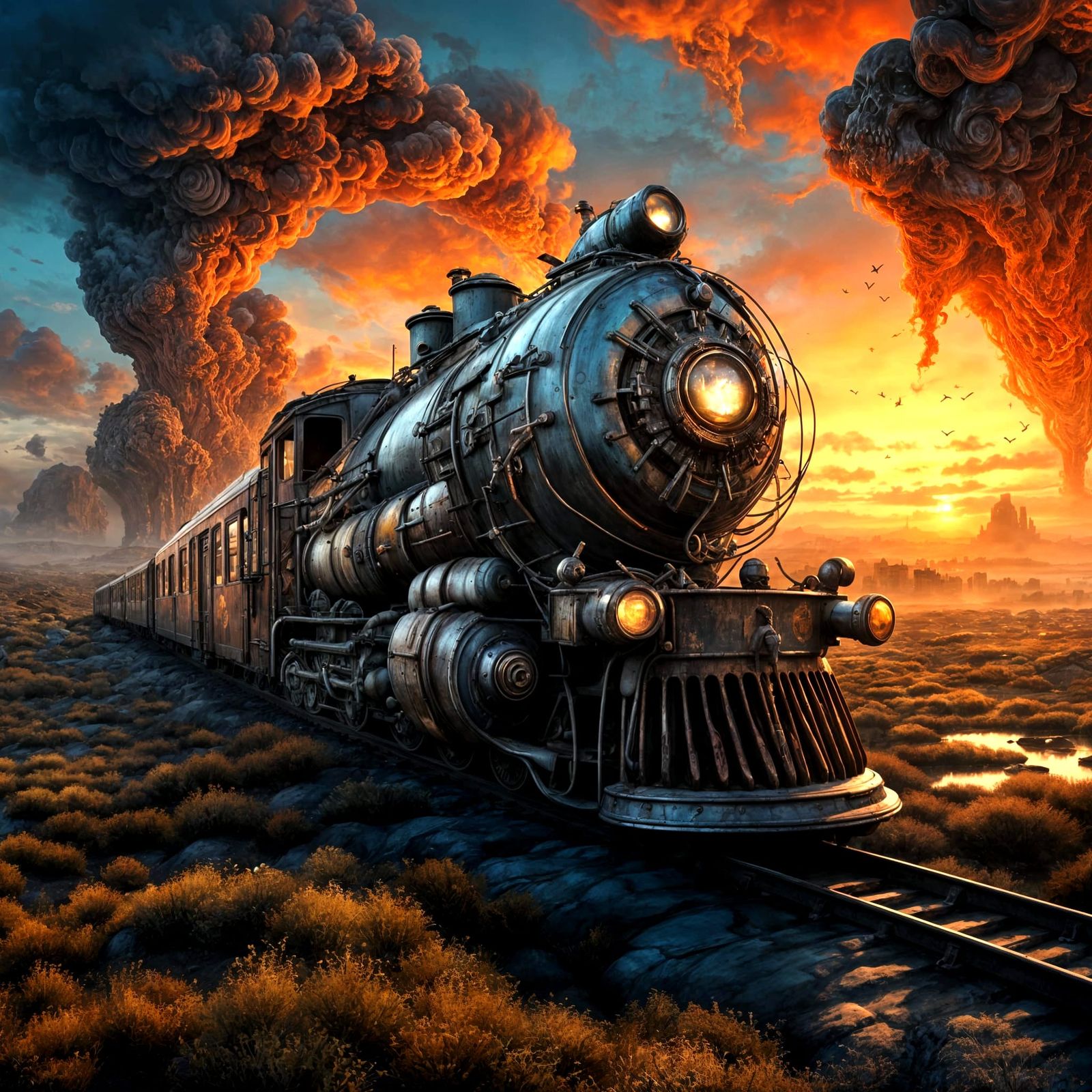 Surreal Sunset Bog Fantasy Train