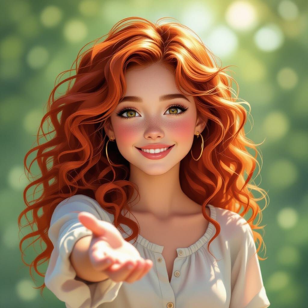 Red-Haired Girl with Freckles in Anime Style