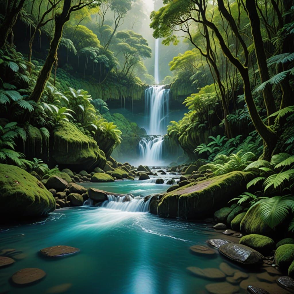 Majestic Blue Waterfall in Tropical Paradise