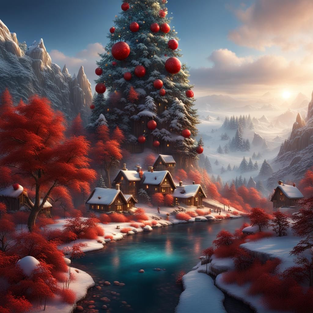 Enchanting Winter Landscape with Christmas Elements