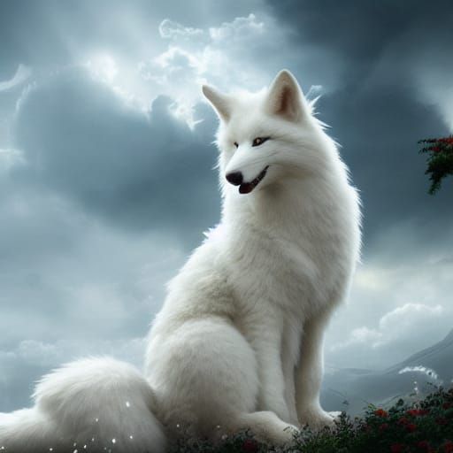 Majestic Kitsune Ascends: A Digital Sky God