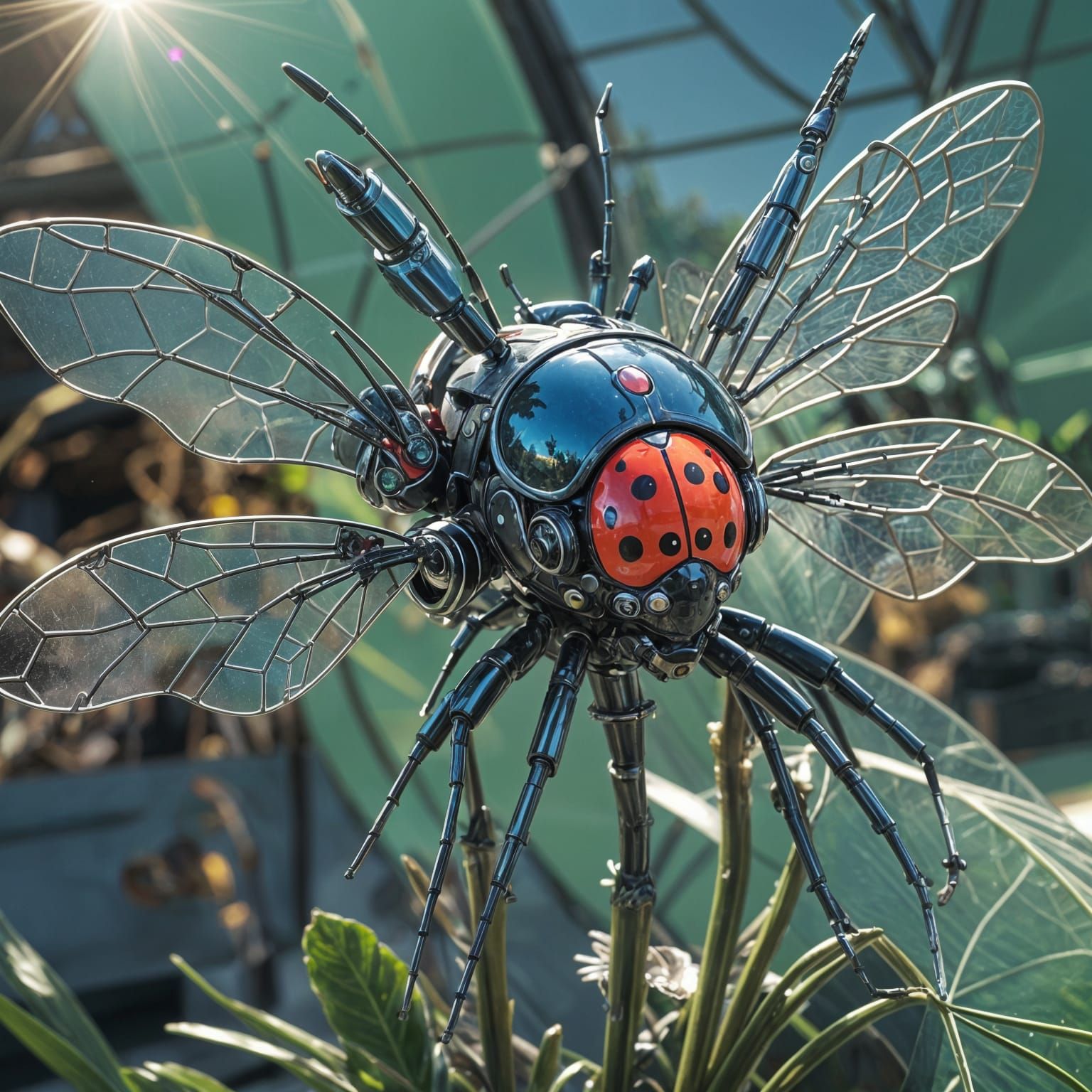 Cyberpunk Ladybug with Solar Panel Wings