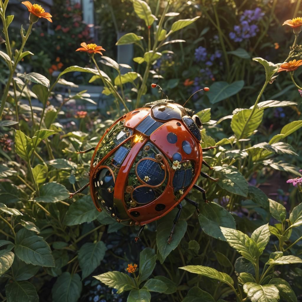 Futuristic Ladybug with Solar Wings in Digital Art