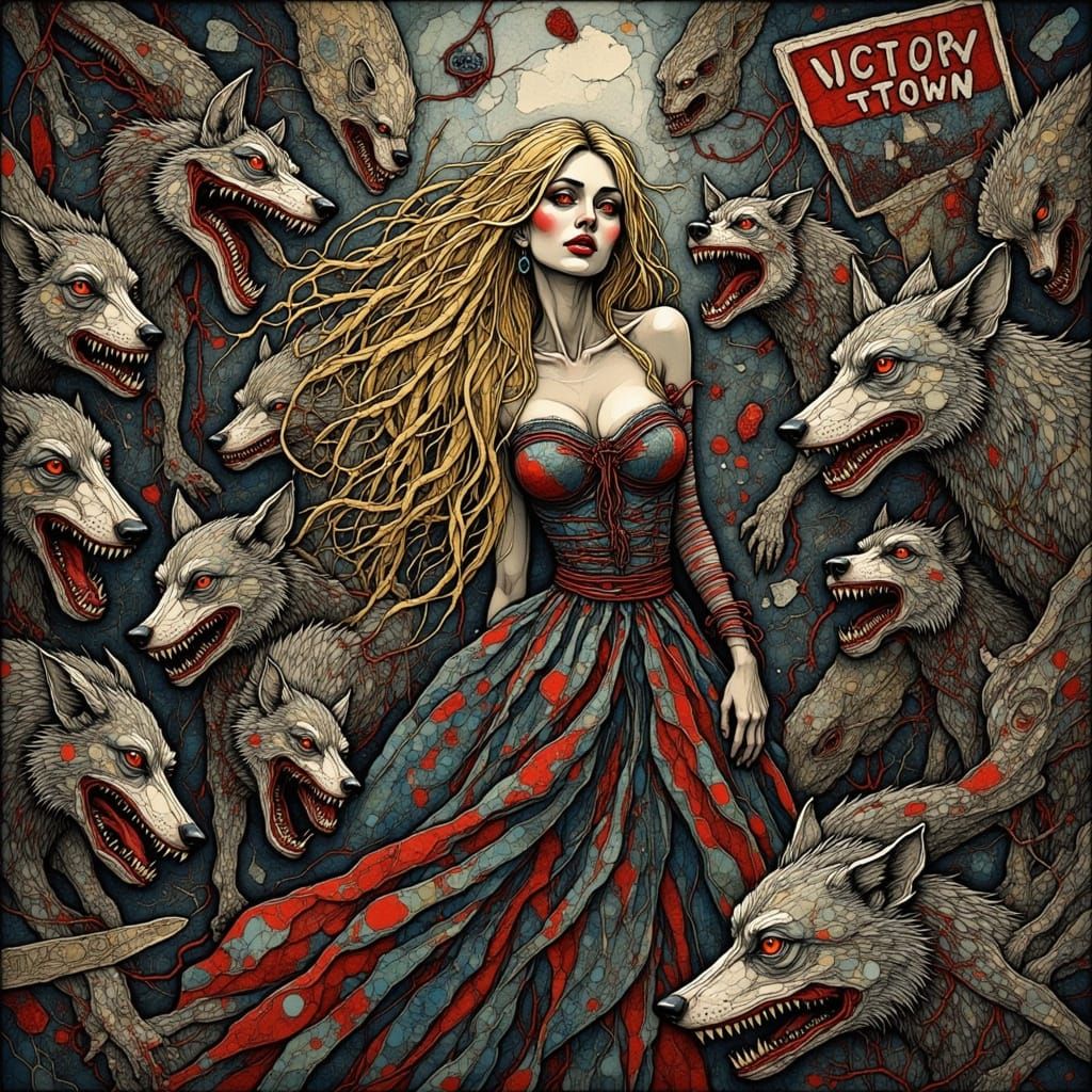 Dark Fantasy Book Cover: Woman with Long Hair and Wolves