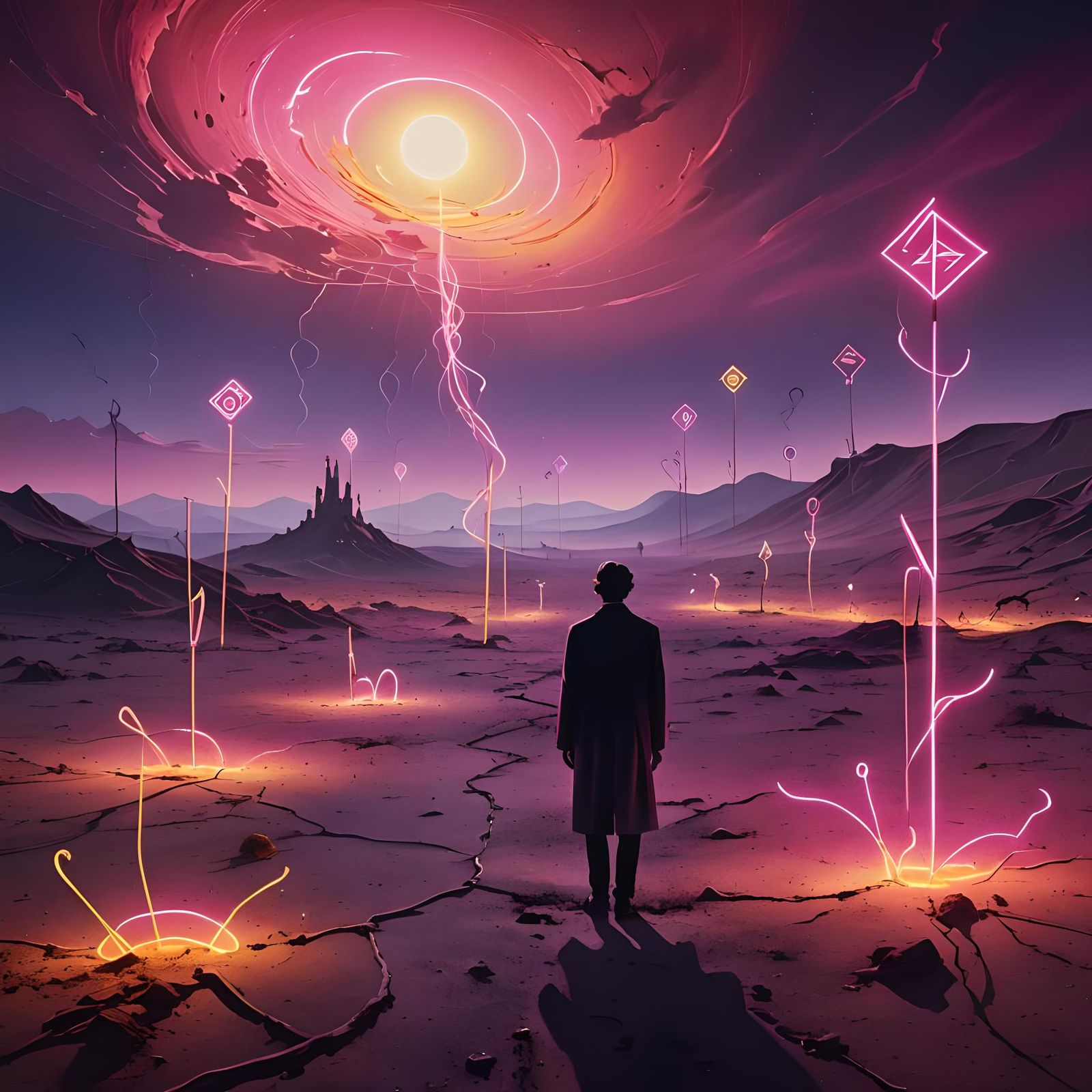 Illuminated Signs in a Lonely Landscape