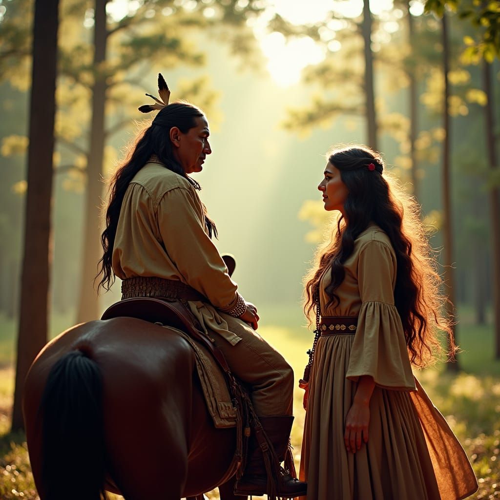 Native American Leader Conversing with Wife in Woodland