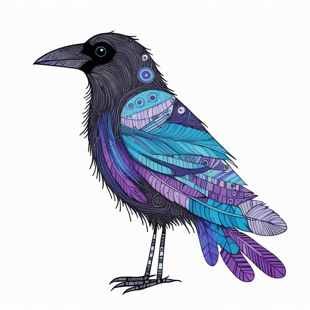 Art Brut Crow with Colorful Feathers