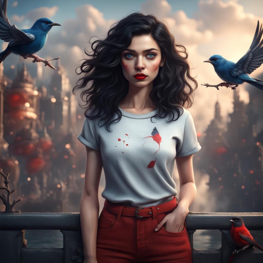 Girl with Bird: Detailed Fantasy Art, 8K