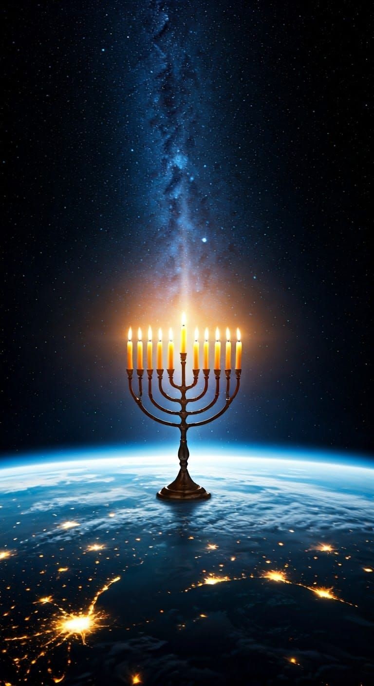 Cosmic Hanukkah Celebration with Grand Menorah and City Ligh...