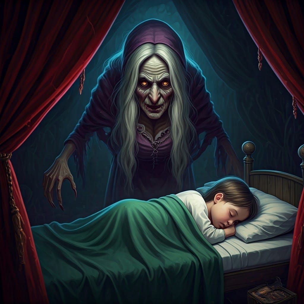 Nightmarish Baba Yaga Over Child's Bed