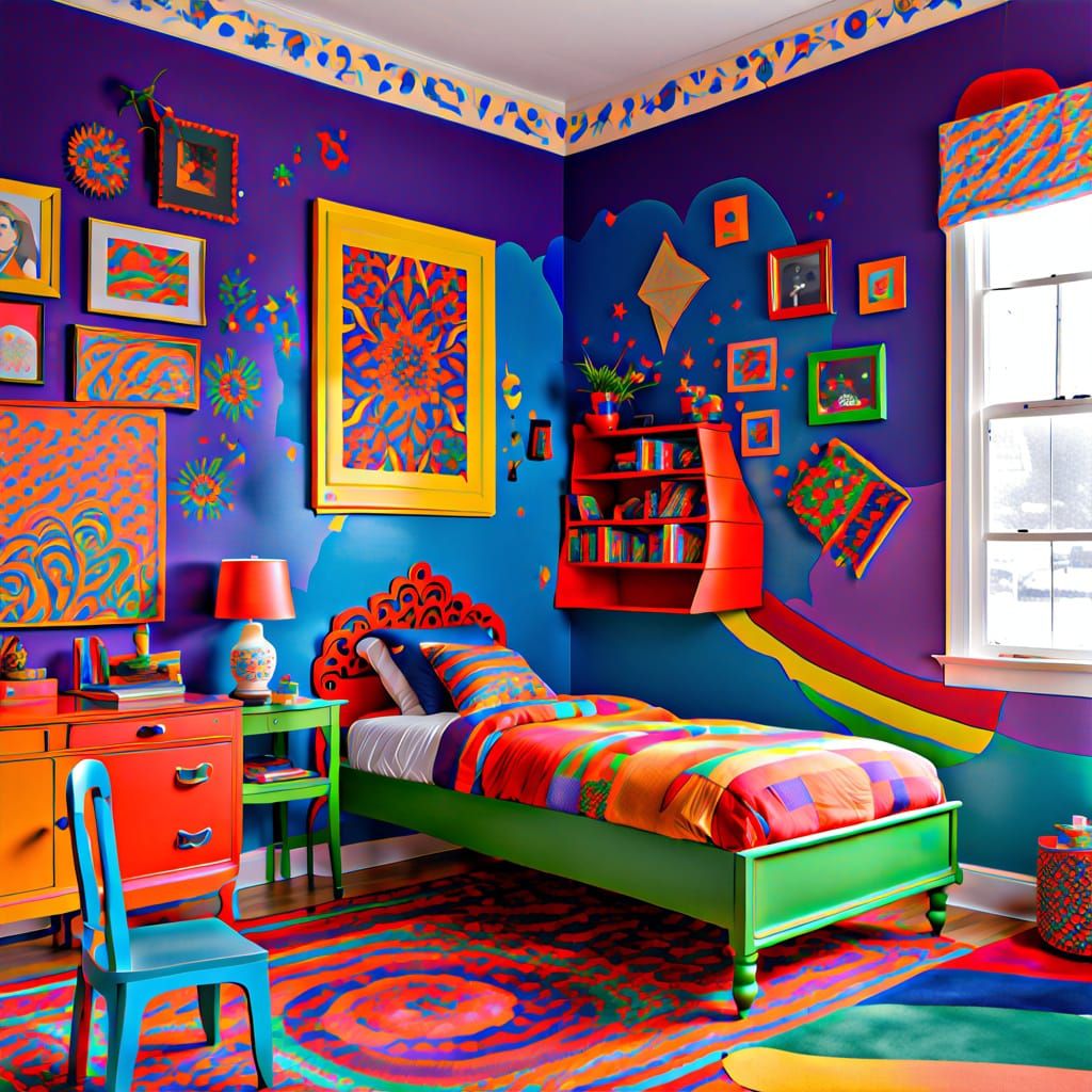 Vibrant Bedroom Oasis in Whimsical Art Deco Style