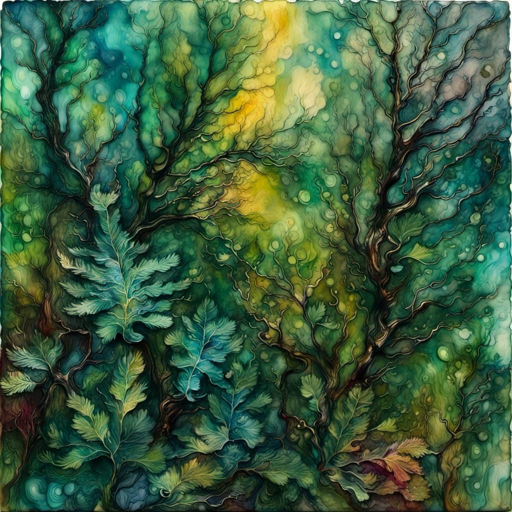 Lush Rainforest: Encaustic Alcohol Ink Painting