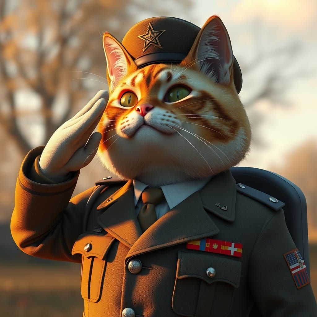 Cat in Military Uniform Saluting, Digital Art