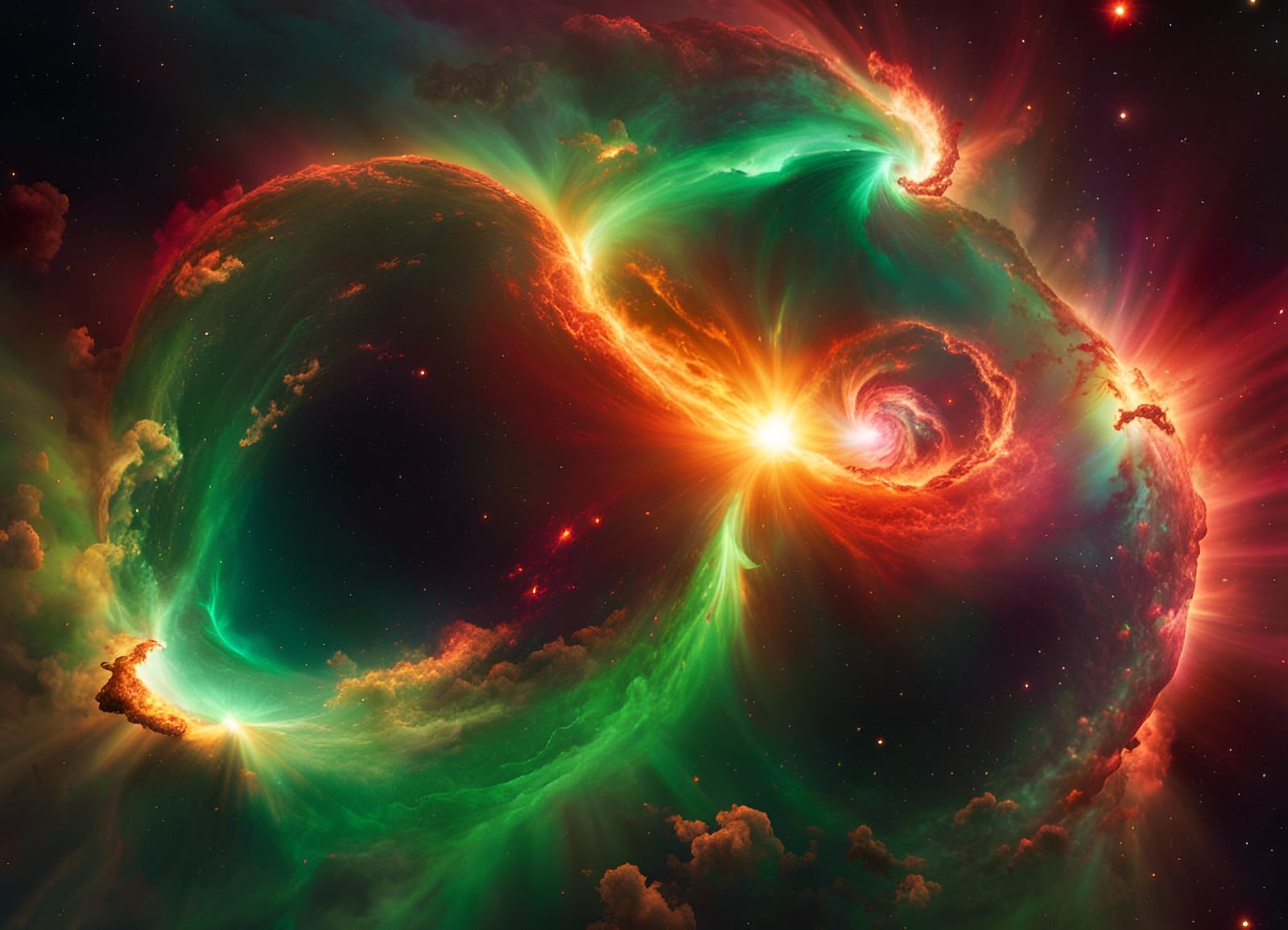 Fiery Galaxies Collide in a Nebula