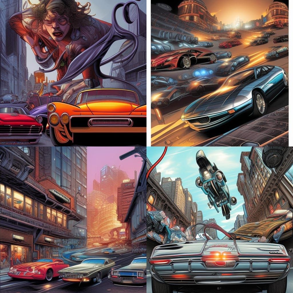Cars in Comic Book Art Style