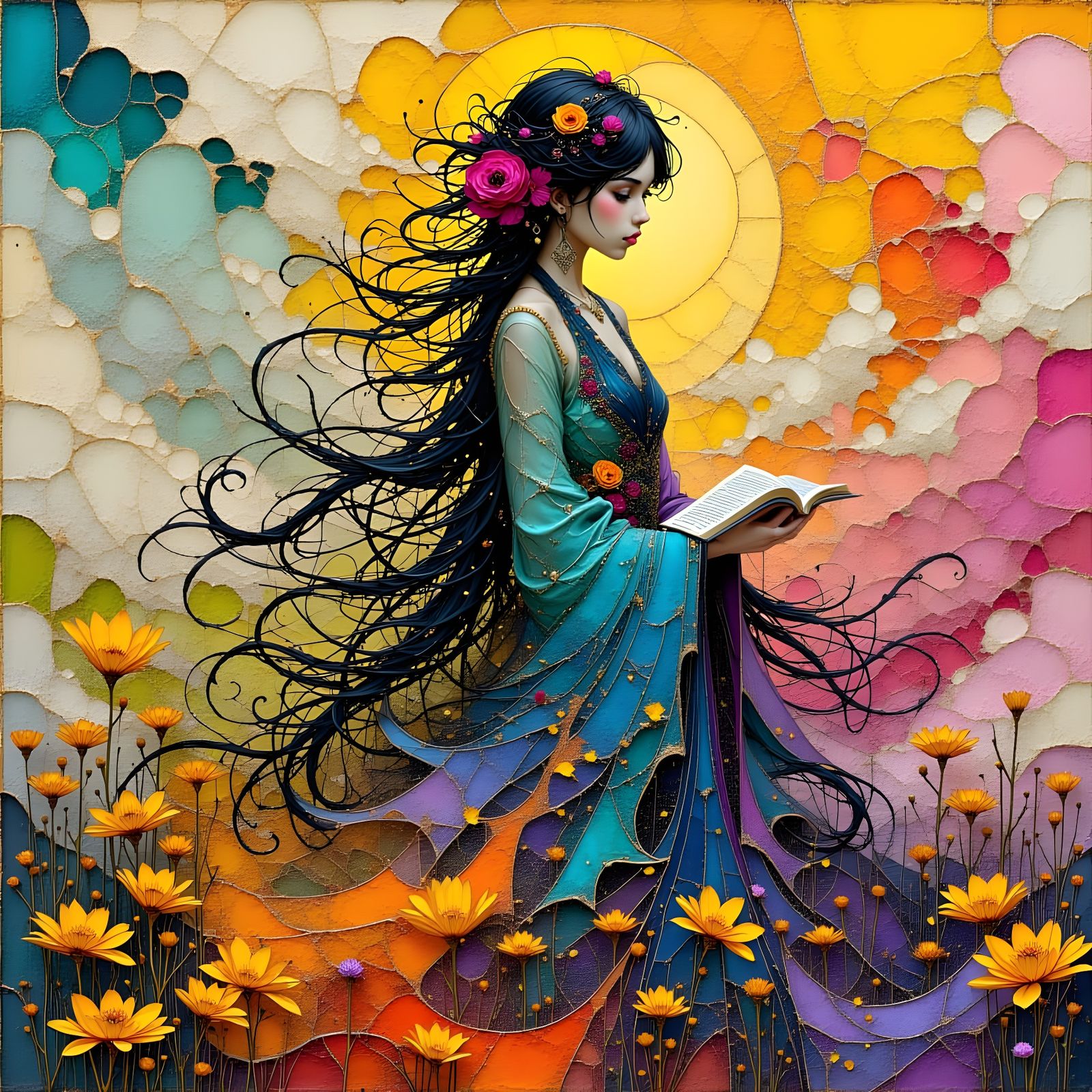 Goddess of Poetry in Ethereal Ink Cloud