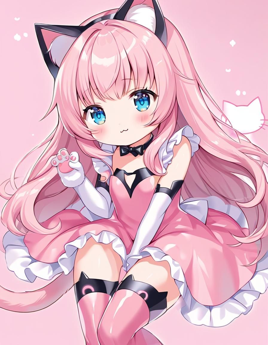 Alluring Cat-Woman in Pink Dress and Boots