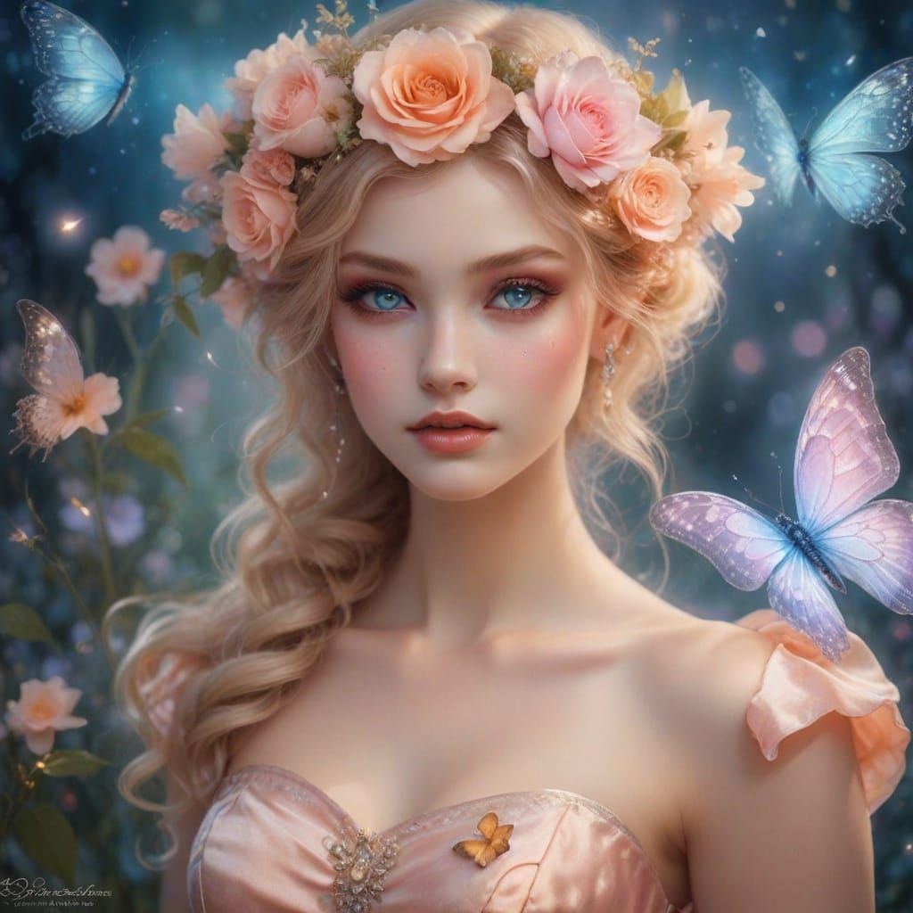 Fairy Dancing in Moonlit Garden with Velvet Dress