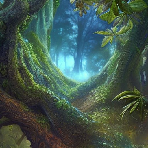 Luminous Tree with Green and Blue Leaves