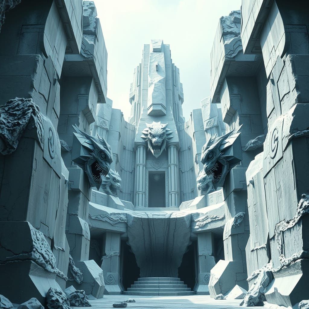 Gargantuan Ice Temple in Brutalist, Cubist Style
