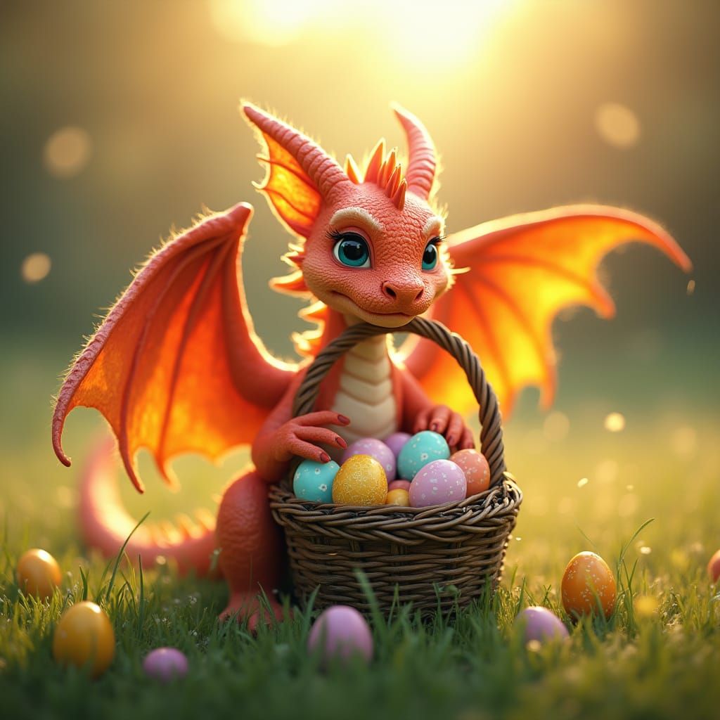 Fauvist-Style Dragon Amidst Easter Joy in Vibrant Pasture