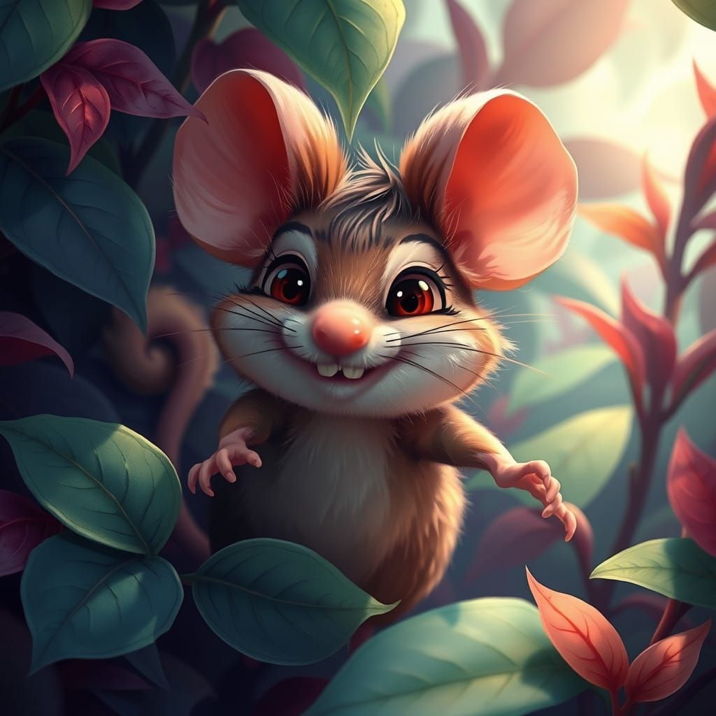 Whimsical Fantasy Mouse in Vibrant Landscape