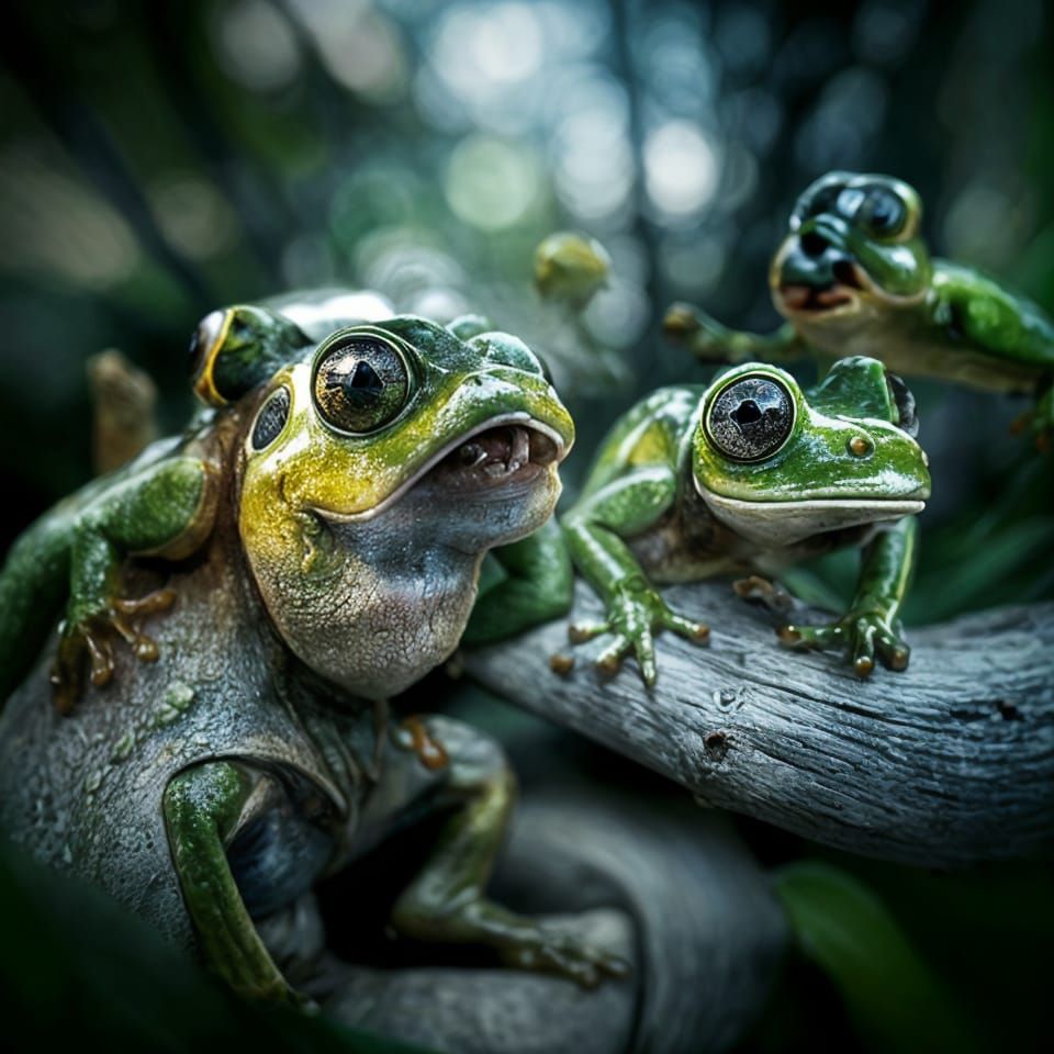 Tree crazy frogs are dancing