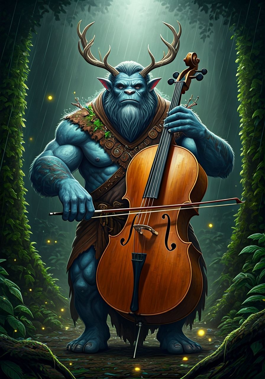 Hulking Four-Armed Monster Plays Woodpunk Cello