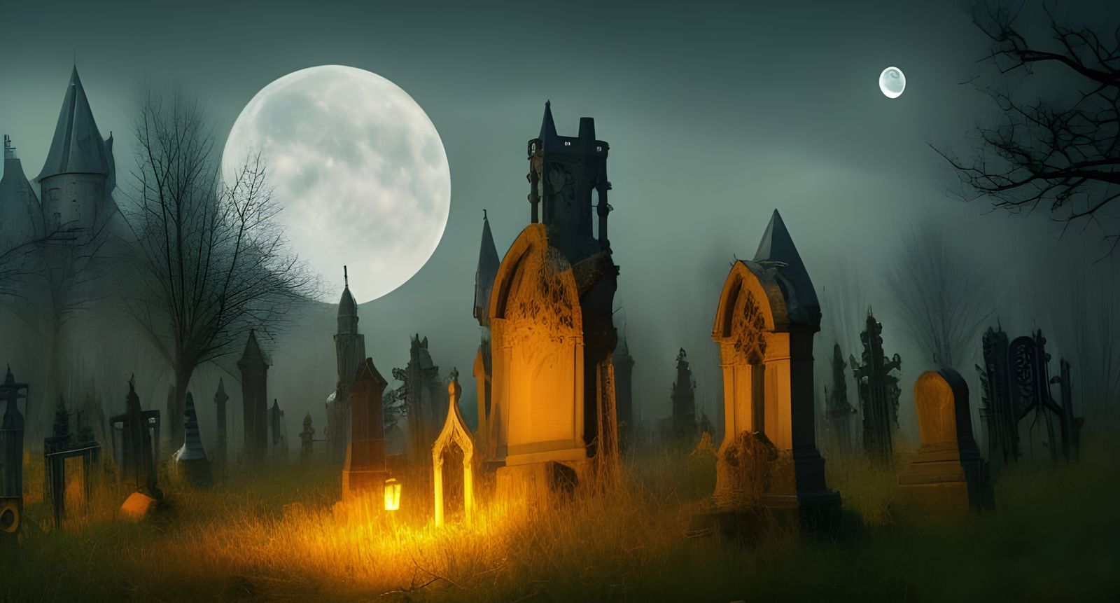 Enchanted Gothic Graveyard at Night