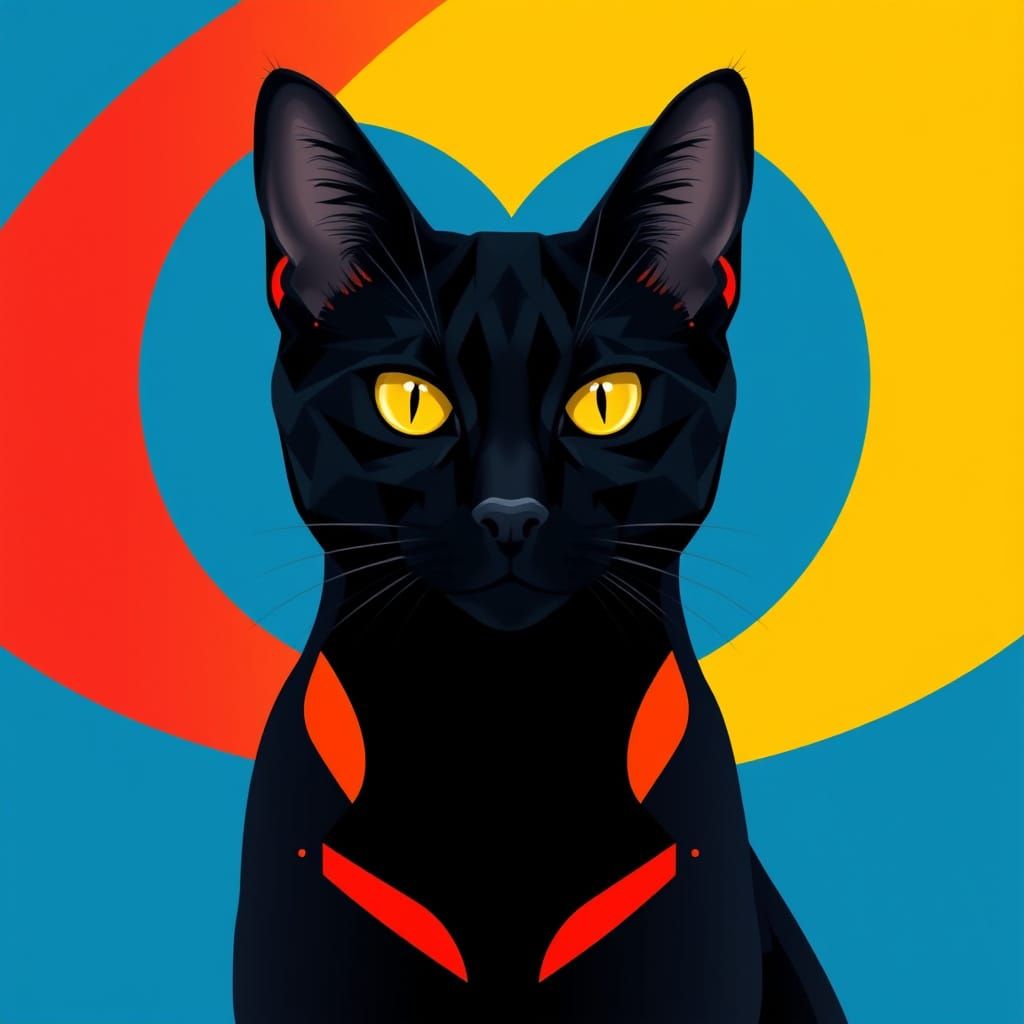 Sleek Black Cat in Vibrant Pop Art Style