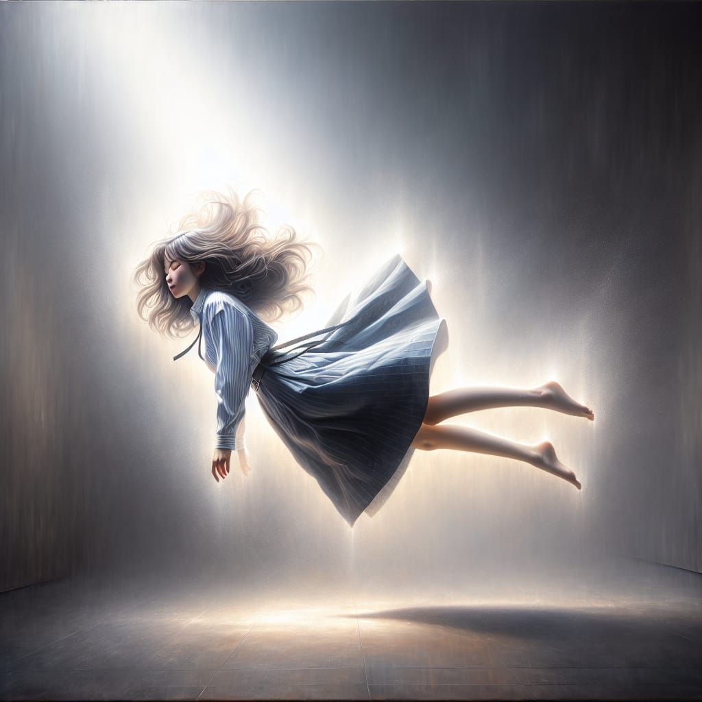 Korean Girl Defies Gravity in Ethereal Painting