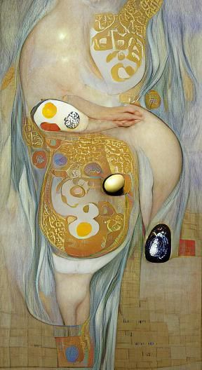Angelic Figure Holding Egg in Art Nouveau Style