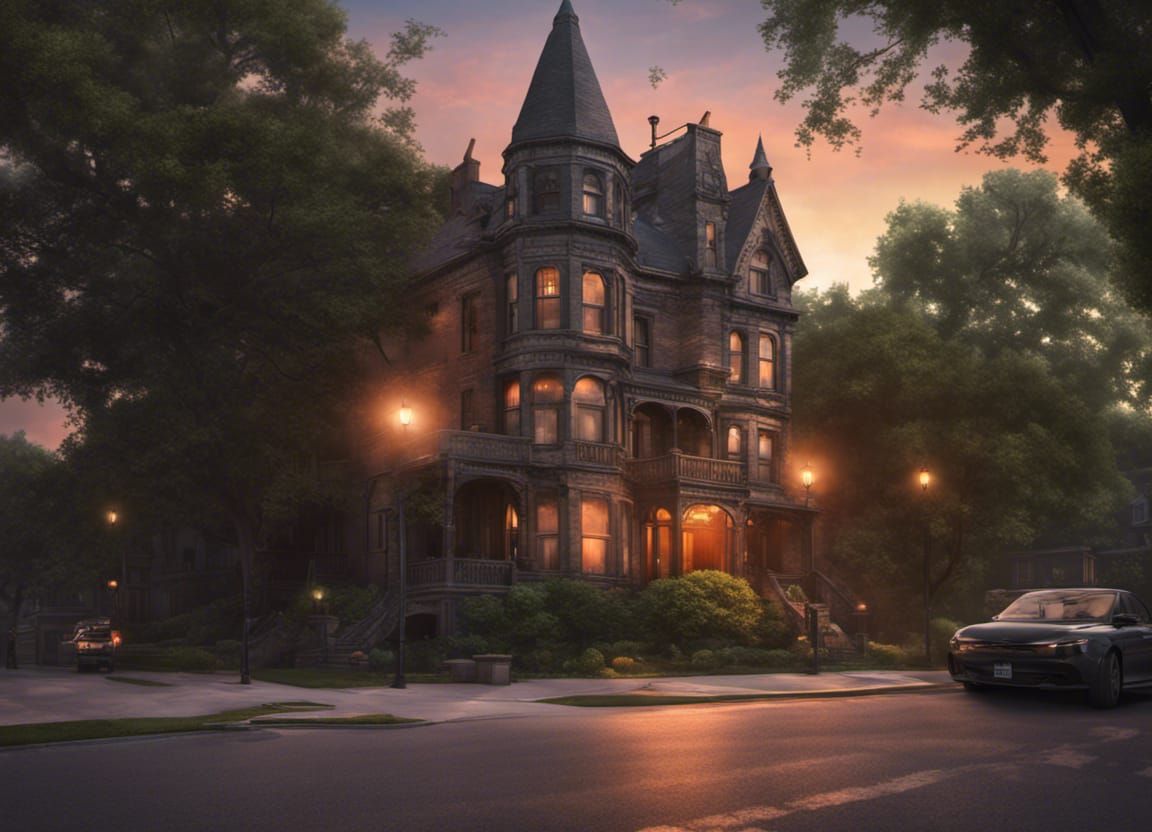 Victorian Houses in Chicago at Sunset: Digital Matte Paintin...
