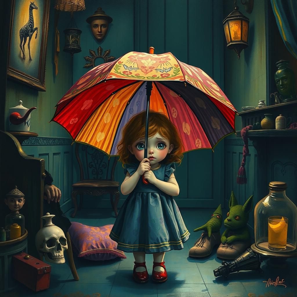 Girl Opens Umbrella: Impressionist Eerie Whimsy