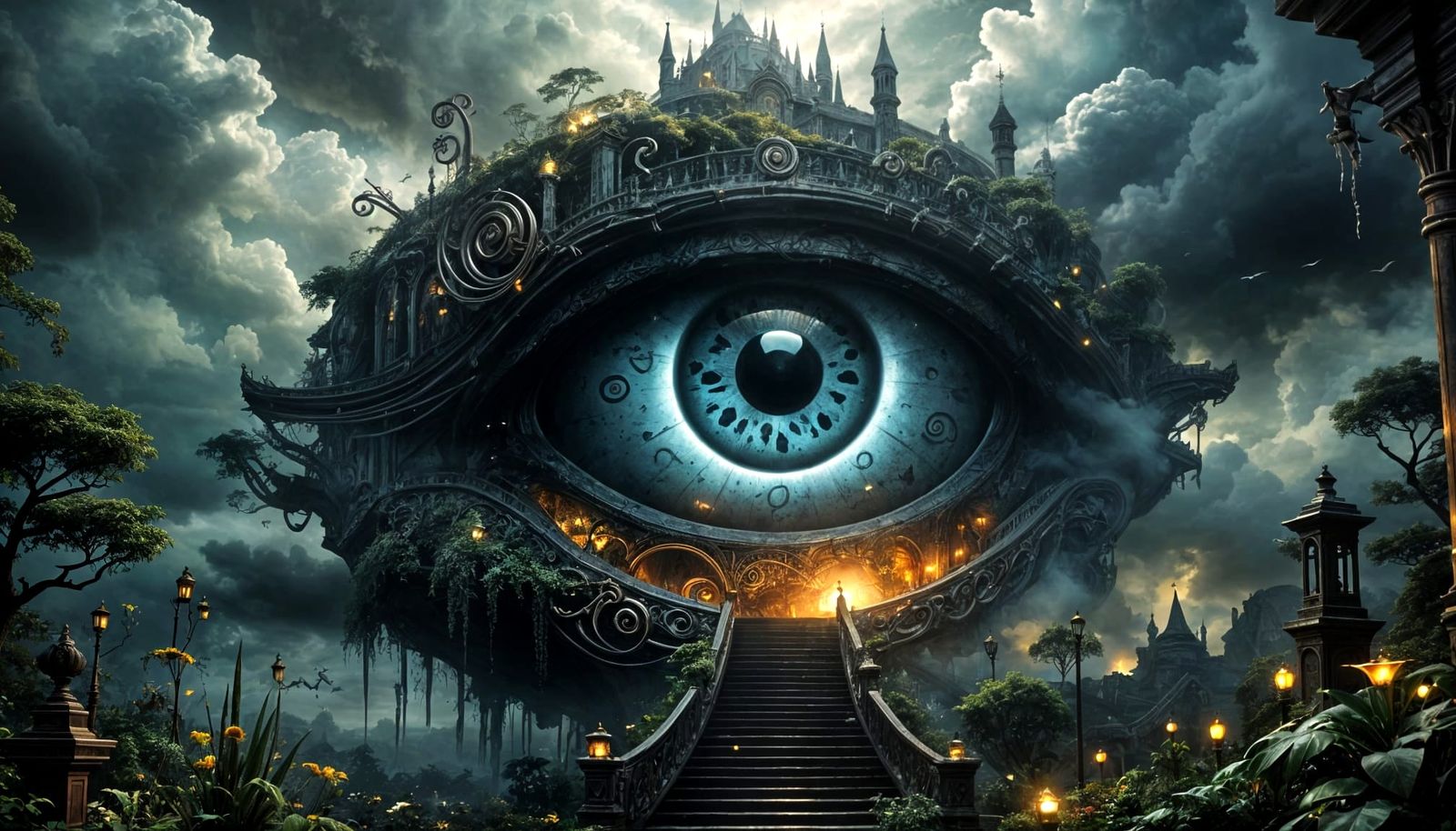 Mystical Eye in a Dark Fantasy Garden