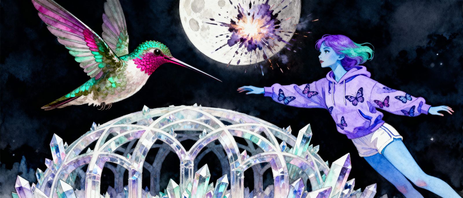 Kaiju Hummingbird and Woman in Pinup Style